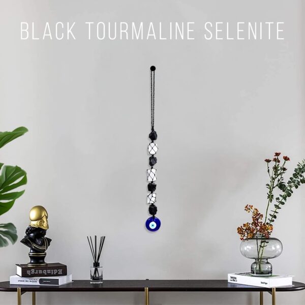 Evil Eye Hanging, Black Tourmaline and Selenite Crystal Hanging, Energy Healing & Protection, Manifestation, and Psychic Reading, Reiki Healing Evil Eye - Hanging for Car and Home - Image 3