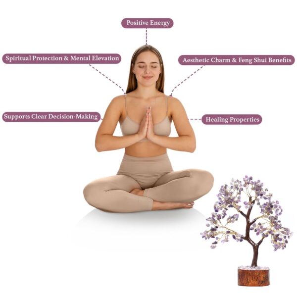 Amethyst Silver Wire Tree with Mseal 300 Beads, Healing Crystal Tree for Stress Relief, Calmness & Spiritual Clarity | Handcrafted Gemstone Tree Dcor for Energy Healing - Image 4