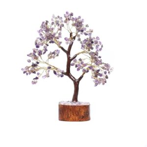 Amethyst Silver Wire Tree with Mseal 300 Beads, Healing Crystal Tree for Stress Relief, Calmness & Spiritual Clarity | Handcrafted Gemstone Tree Dcor for Energy Healing
