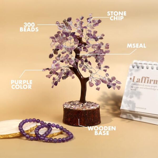 Amethyst Silver Wire Tree with Mseal 300 Beads, Healing Crystal Tree for Stress Relief, Calmness & Spiritual Clarity | Handcrafted Gemstone Tree Dcor for Energy Healing - Image 3