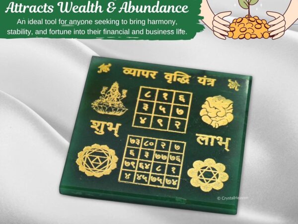 Certified Green Aventurine Vyapar Vridhi Yantra for Business - Enhance Money, Wealth, and Success with Protection - Ideal for Business Growth with Vyapar Vridhi Yantra for Prosperity - Image 3